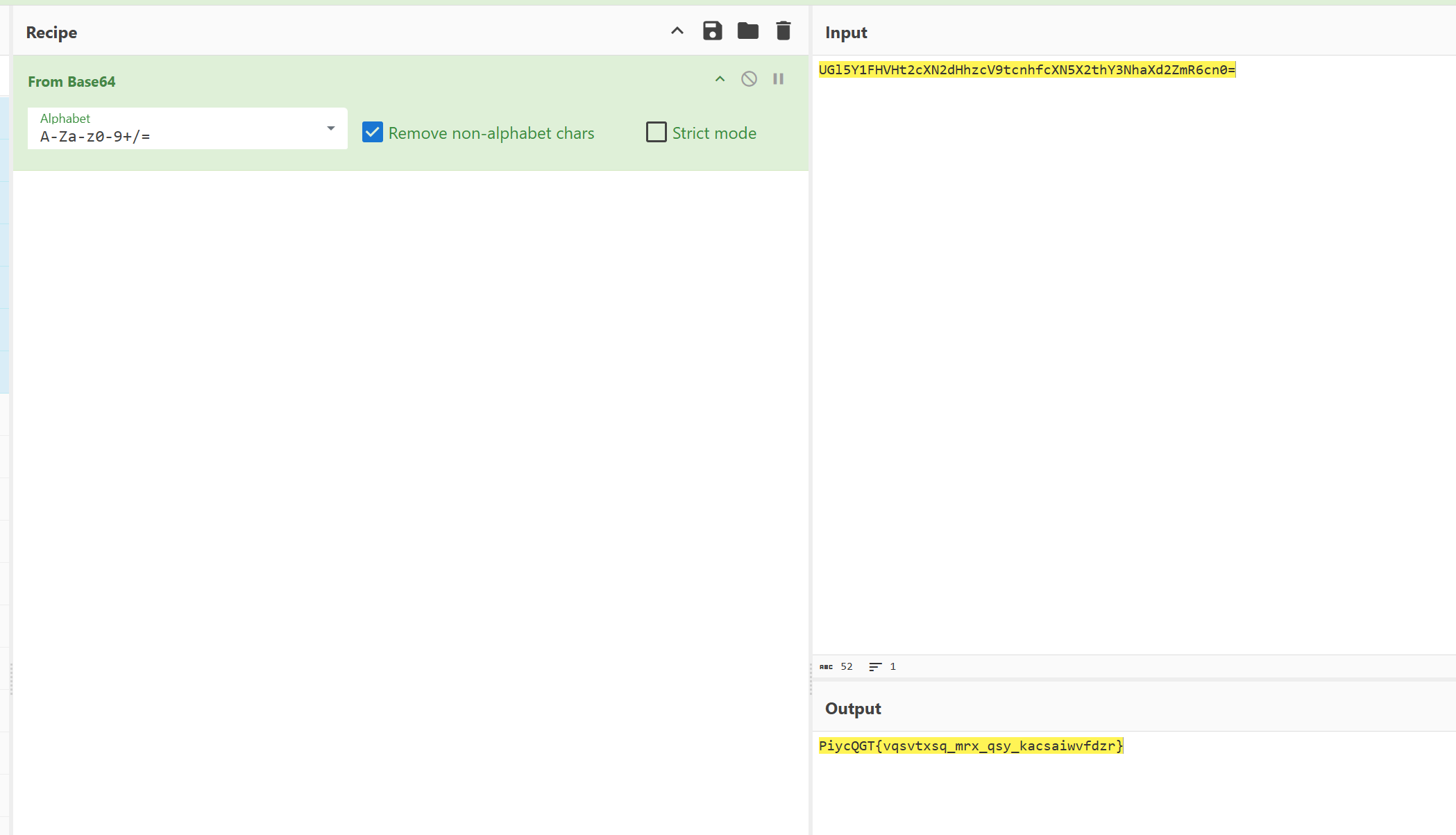 CyberChef showing Base64 decode of the memo ciphertext producing an intermediate Vigenere encoded string