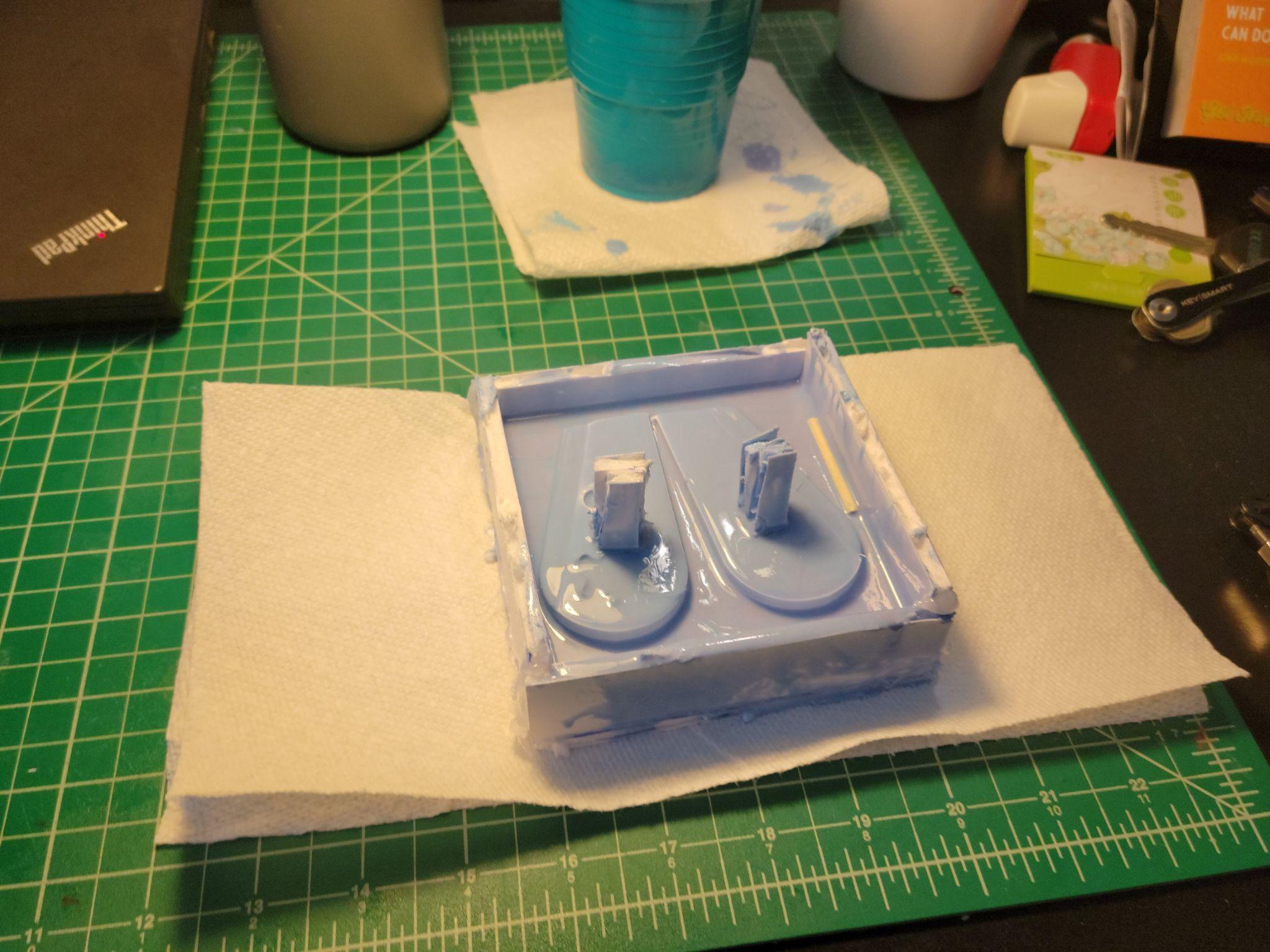 Resin being poured into molds