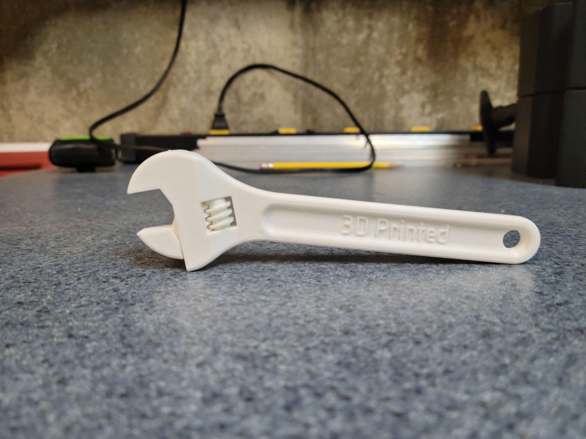 A fully functional 3D printed wrench — demonstrating that printed parts can be genuinely functional, not just decorative