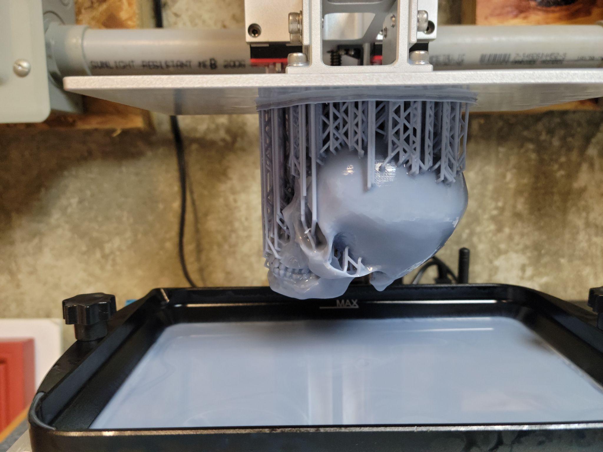 A sample print from an SLA resin printer, showing the high surface detail achievable with the process